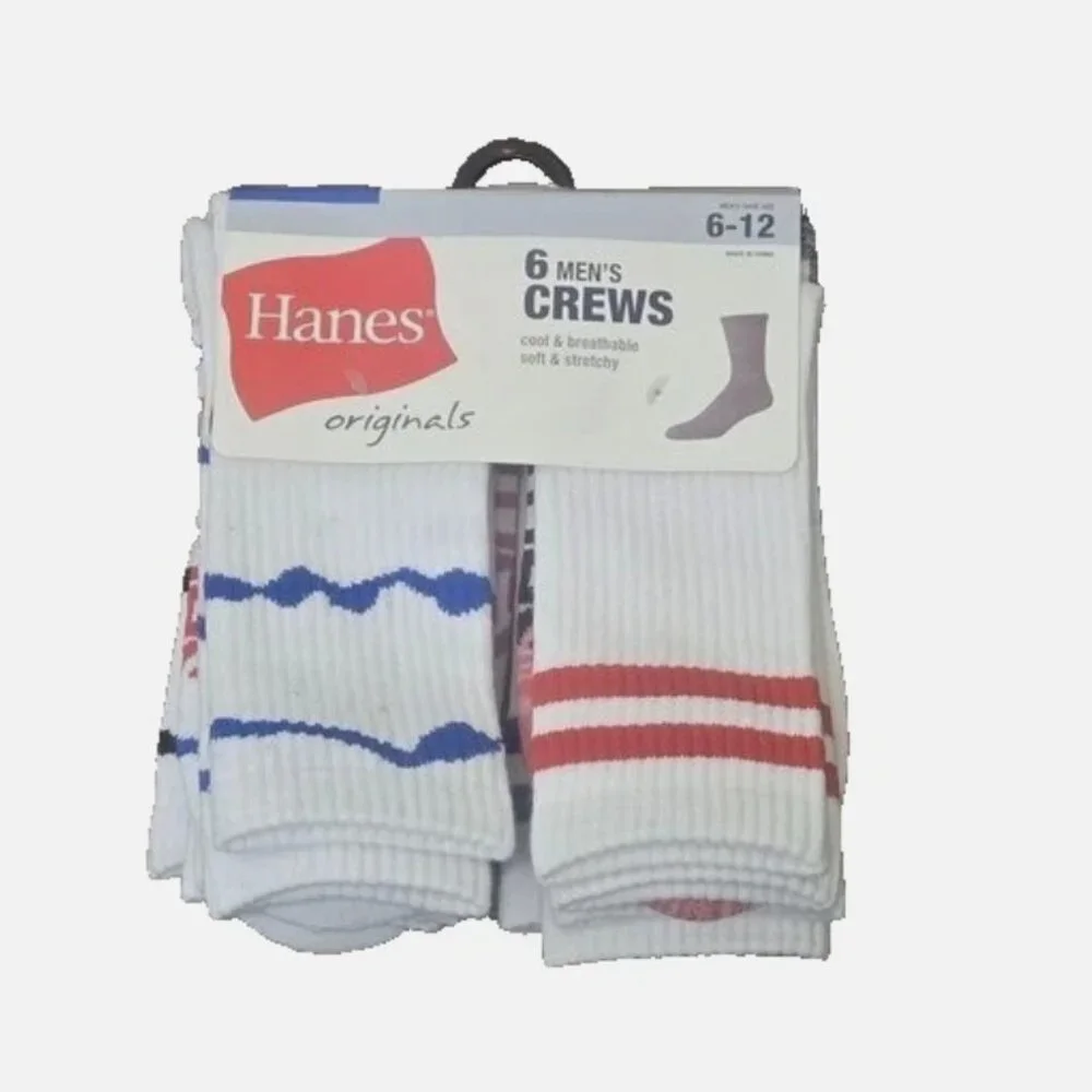 Hanes Men's 6 Pack Crew Socks White NIP